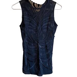 INC International Concepts Women M Seeveless Blouse Black Embroidered Teardrop